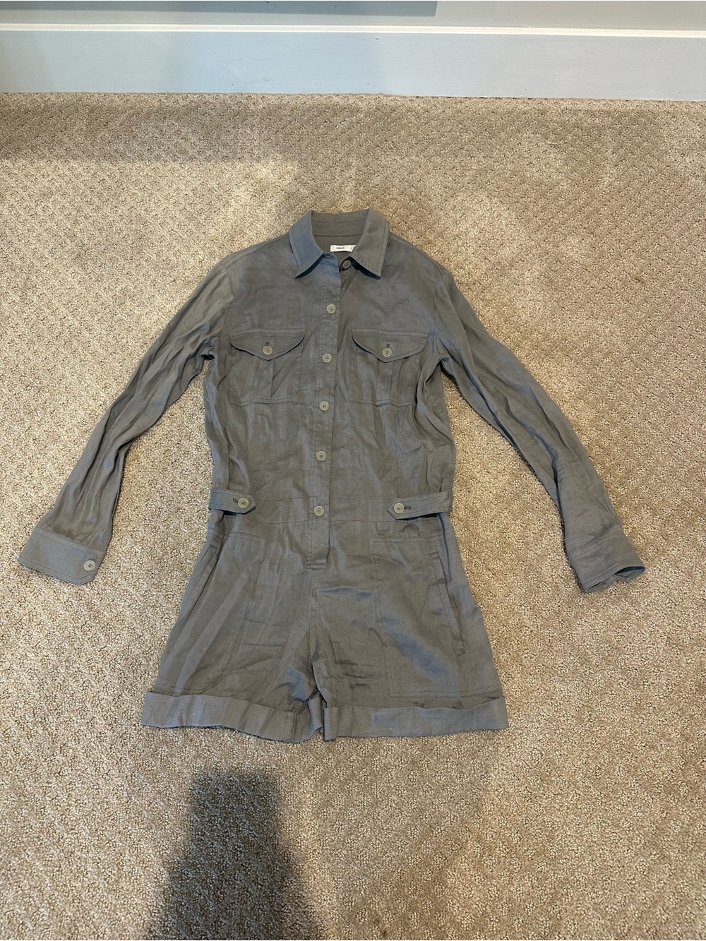 Vince Gray Long-Sleeve Button Romper